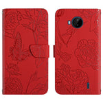 Custodia per cellulare in pelle goffrata con peonia a farfalla, For Nokia C10 / C20, For Nokia C20 Plus, For Nokia C30, For Nokia G50 5G