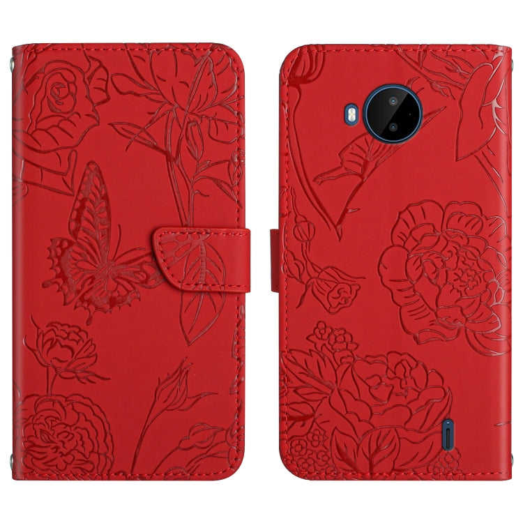 Custodia per cellulare in pelle goffrata con peonia a farfalla, For Nokia C10 / C20, For Nokia C20 Plus, For Nokia C30, For Nokia G50 5G