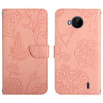 Custodia per cellulare in pelle goffrata con peonia a farfalla, For Nokia C10 / C20, For Nokia C20 Plus, For Nokia C30, For Nokia G50 5G