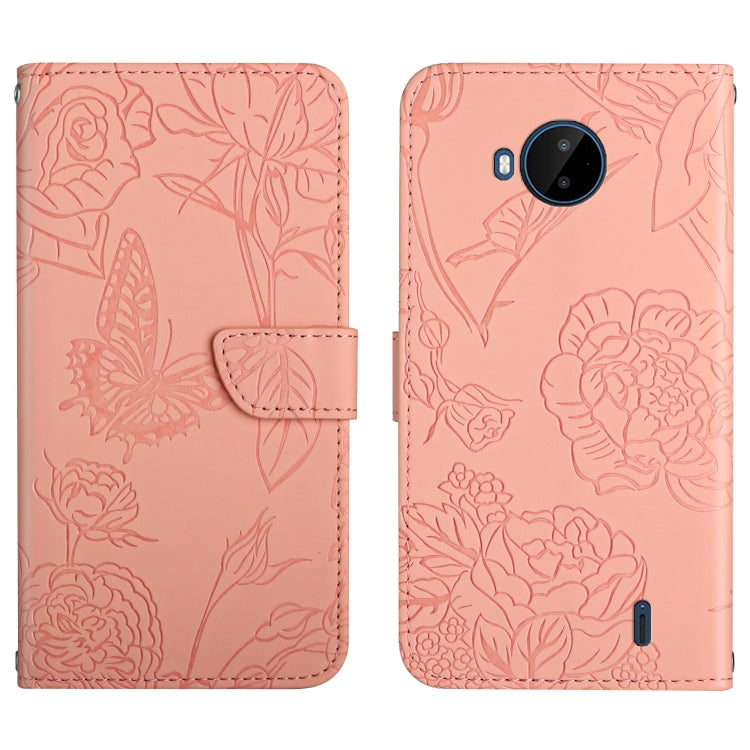 Custodia per cellulare in pelle goffrata con peonia a farfalla, For Nokia C10 / C20, For Nokia C20 Plus, For Nokia C30, For Nokia G50 5G