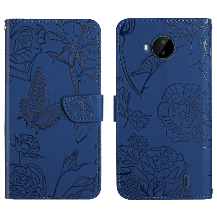Custodia per cellulare in pelle goffrata con peonia a farfalla, For Nokia C10 / C20, For Nokia C20 Plus, For Nokia C30, For Nokia G50 5G