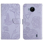 Custodia per cellulare in pelle goffrata con peonia a farfalla, For Nokia C10 / C20, For Nokia C20 Plus, For Nokia C30, For Nokia G50 5G