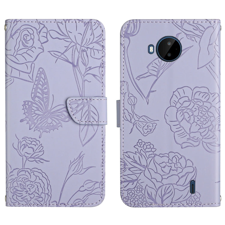 Custodia per cellulare in pelle goffrata con peonia a farfalla, For Nokia C10 / C20, For Nokia C20 Plus, For Nokia C30, For Nokia G50 5G