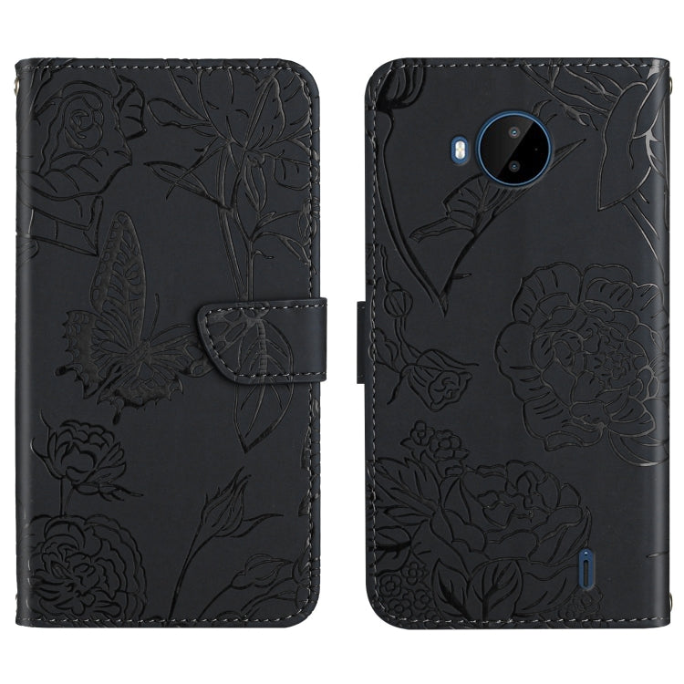 Custodia per cellulare in pelle goffrata con peonia a farfalla, For Nokia C10 / C20, For Nokia C20 Plus, For Nokia C30, For Nokia G50 5G