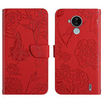 Custodia per cellulare in pelle goffrata con peonia a farfalla, For Nokia C10 / C20, For Nokia C20 Plus, For Nokia C30, For Nokia G50 5G