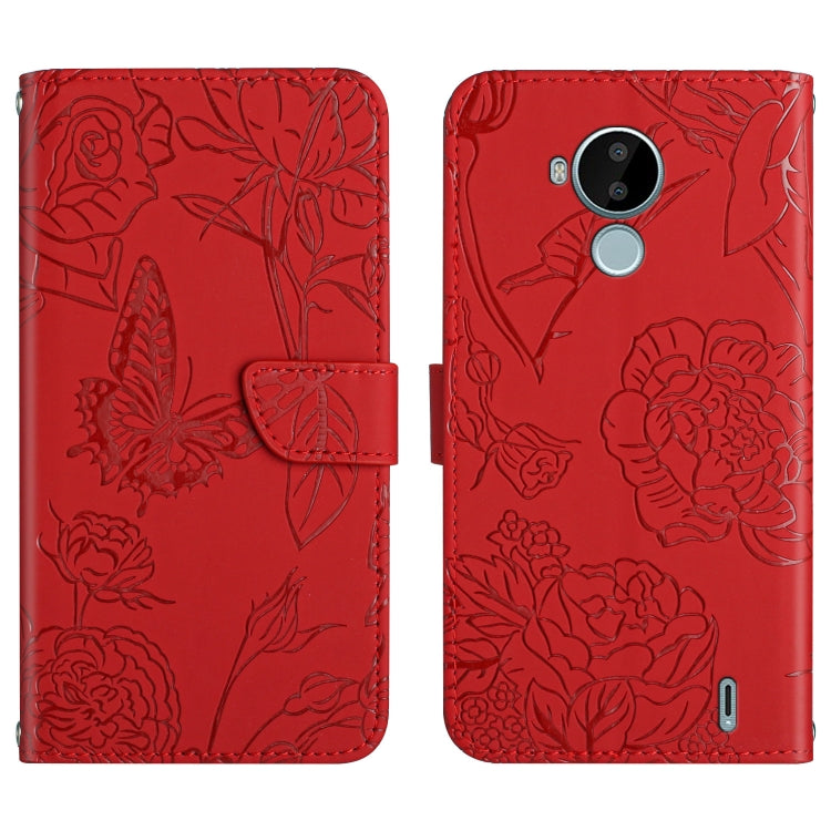 Custodia per cellulare in pelle goffrata con peonia a farfalla, For Nokia C10 / C20, For Nokia C20 Plus, For Nokia C30, For Nokia G50 5G