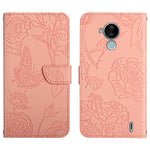 Custodia per cellulare in pelle goffrata con peonia a farfalla, For Nokia C10 / C20, For Nokia C20 Plus, For Nokia C30, For Nokia G50 5G