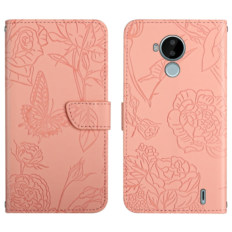 Custodia per cellulare in pelle goffrata con peonia a farfalla, For Nokia C10 / C20, For Nokia C20 Plus, For Nokia C30, For Nokia G50 5G