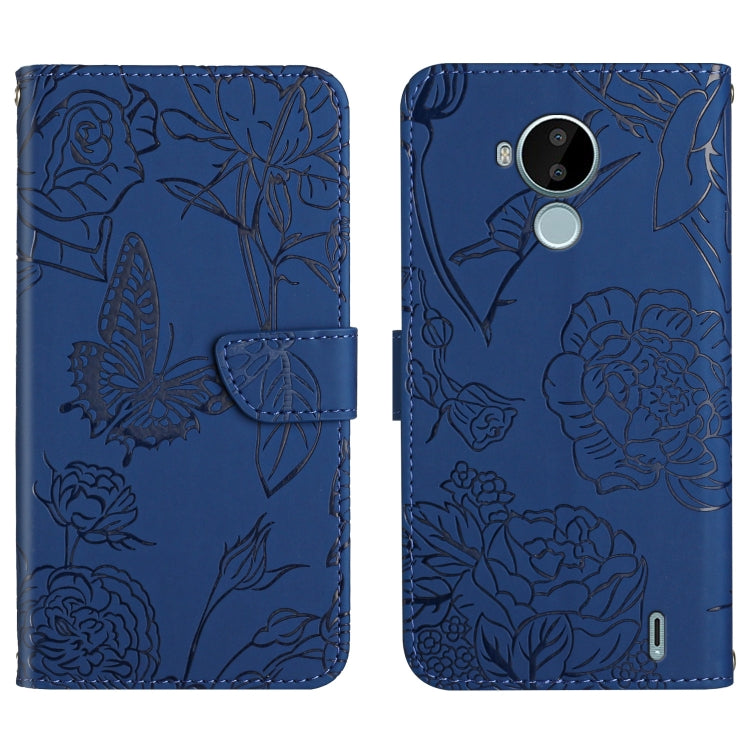 Custodia per cellulare in pelle goffrata con peonia a farfalla, For Nokia C10 / C20, For Nokia C20 Plus, For Nokia C30, For Nokia G50 5G