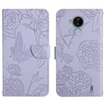 Custodia per cellulare in pelle goffrata con peonia a farfalla, For Nokia C10 / C20, For Nokia C20 Plus, For Nokia C30, For Nokia G50 5G