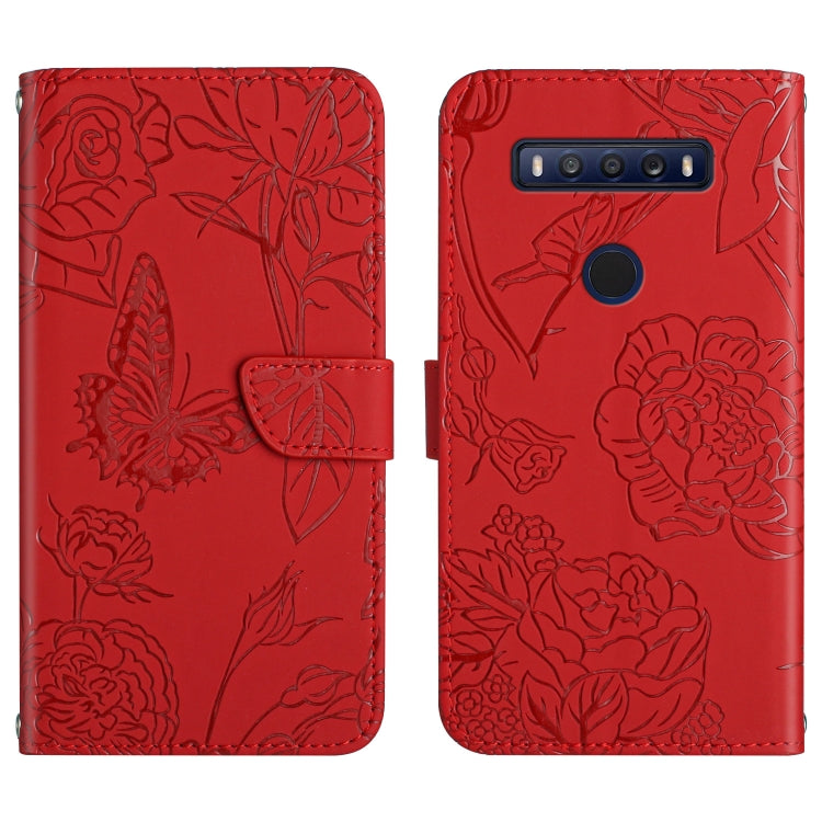 Custodia per cellulare in pelle goffrata con peonia a farfalla, For TCL 10 SE, For TCL 20 Pro 5G, For TCL 20 SE, For TCL 20 R 5G, For TCL 20S / 20 5G / 20L / 20L+