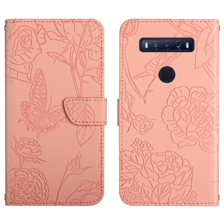 Custodia per cellulare in pelle goffrata con peonia a farfalla, For TCL 10 SE, For TCL 20 Pro 5G, For TCL 20 SE, For TCL 20 R 5G, For TCL 20S / 20 5G / 20L / 20L+