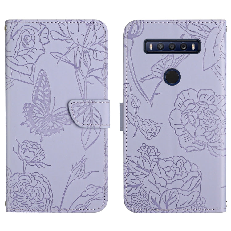Custodia per cellulare in pelle goffrata con peonia a farfalla, For TCL 10 SE, For TCL 20 Pro 5G, For TCL 20 SE, For TCL 20 R 5G, For TCL 20S / 20 5G / 20L / 20L+