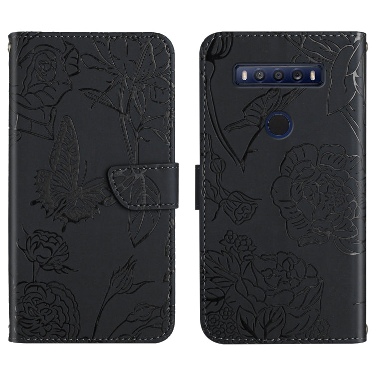 Custodia per cellulare in pelle goffrata con peonia a farfalla, For TCL 10 SE, For TCL 20 Pro 5G, For TCL 20 SE, For TCL 20 R 5G, For TCL 20S / 20 5G / 20L / 20L+