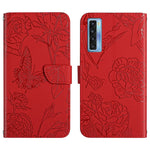 Custodia per cellulare in pelle goffrata con peonia a farfalla, For TCL 10 SE, For TCL 20 Pro 5G, For TCL 20 SE, For TCL 20 R 5G, For TCL 20S / 20 5G / 20L / 20L+
