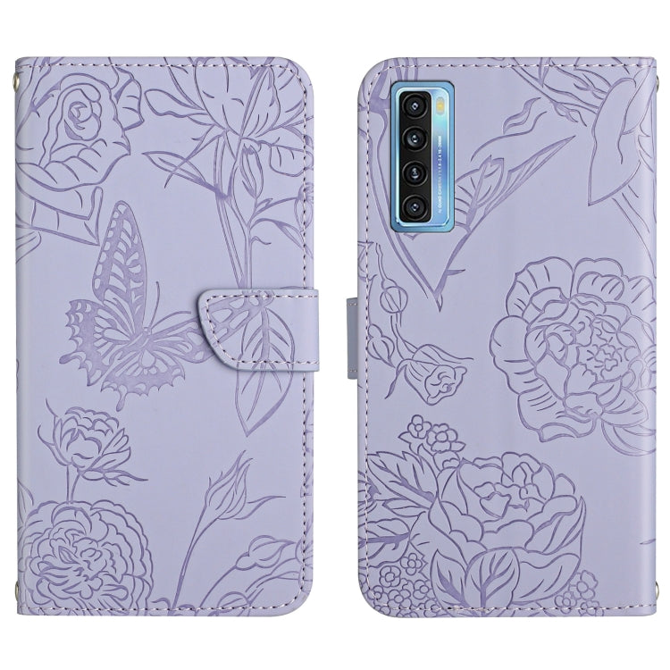 Custodia per cellulare in pelle goffrata con peonia a farfalla, For TCL 10 SE, For TCL 20 Pro 5G, For TCL 20 SE, For TCL 20 R 5G, For TCL 20S / 20 5G / 20L / 20L+
