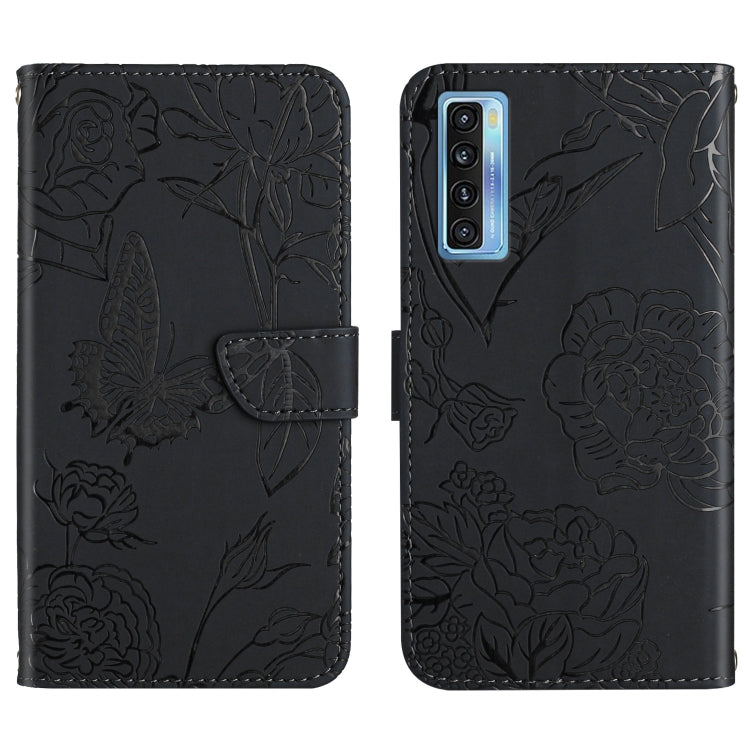 Custodia per cellulare in pelle goffrata con peonia a farfalla, For TCL 10 SE, For TCL 20 Pro 5G, For TCL 20 SE, For TCL 20 R 5G, For TCL 20S / 20 5G / 20L / 20L+