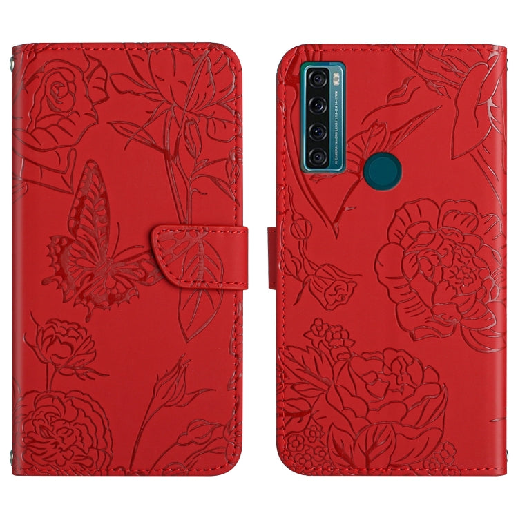 Custodia per cellulare in pelle goffrata con peonia a farfalla, For TCL 10 SE, For TCL 20 Pro 5G, For TCL 20 SE, For TCL 20 R 5G, For TCL 20S / 20 5G / 20L / 20L+