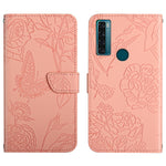 Custodia per cellulare in pelle goffrata con peonia a farfalla, For TCL 10 SE, For TCL 20 Pro 5G, For TCL 20 SE, For TCL 20 R 5G, For TCL 20S / 20 5G / 20L / 20L+