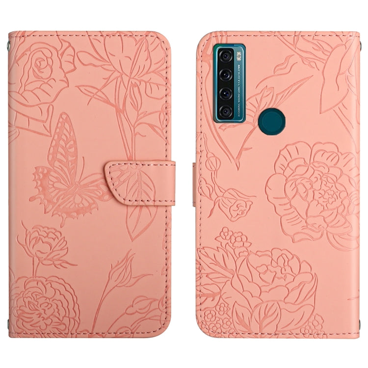 Custodia per cellulare in pelle goffrata con peonia a farfalla, For TCL 10 SE, For TCL 20 Pro 5G, For TCL 20 SE, For TCL 20 R 5G, For TCL 20S / 20 5G / 20L / 20L+