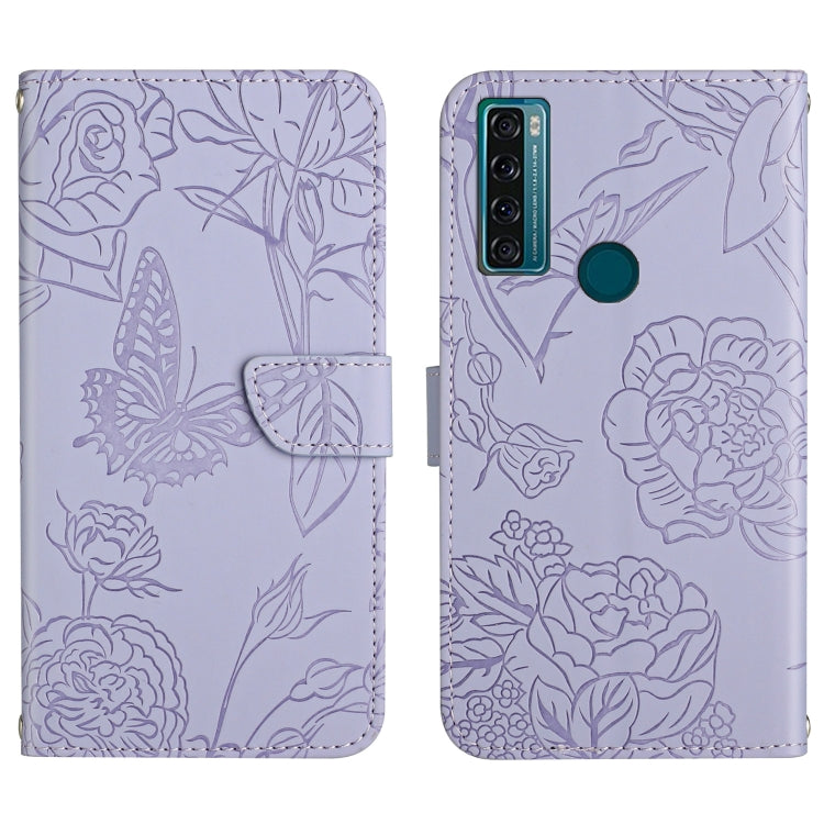 Custodia per cellulare in pelle goffrata con peonia a farfalla, For TCL 10 SE, For TCL 20 Pro 5G, For TCL 20 SE, For TCL 20 R 5G, For TCL 20S / 20 5G / 20L / 20L+