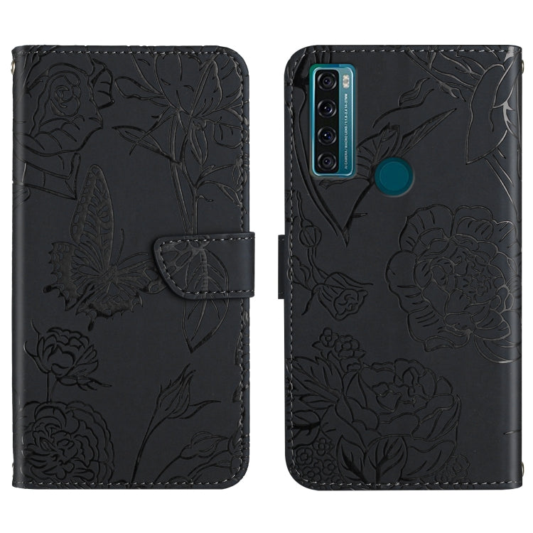 Custodia per cellulare in pelle goffrata con peonia a farfalla, For TCL 10 SE, For TCL 20 Pro 5G, For TCL 20 SE, For TCL 20 R 5G, For TCL 20S / 20 5G / 20L / 20L+