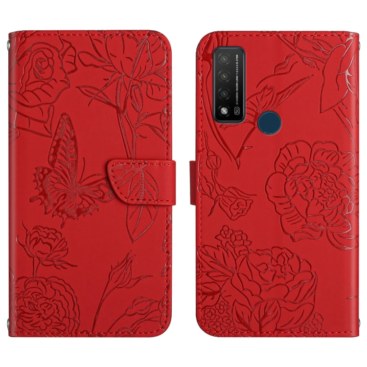 Custodia per cellulare in pelle goffrata con peonia a farfalla, For TCL 10 SE, For TCL 20 Pro 5G, For TCL 20 SE, For TCL 20 R 5G, For TCL 20S / 20 5G / 20L / 20L+