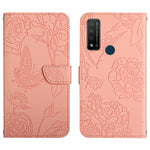 Custodia per cellulare in pelle goffrata con peonia a farfalla, For TCL 10 SE, For TCL 20 Pro 5G, For TCL 20 SE, For TCL 20 R 5G, For TCL 20S / 20 5G / 20L / 20L+