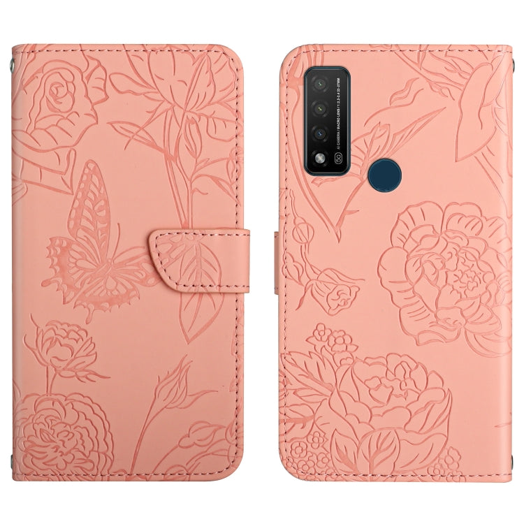 Custodia per cellulare in pelle goffrata con peonia a farfalla, For TCL 10 SE, For TCL 20 Pro 5G, For TCL 20 SE, For TCL 20 R 5G, For TCL 20S / 20 5G / 20L / 20L+