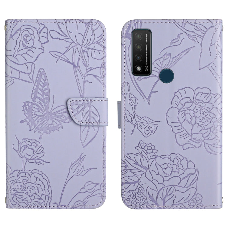 Custodia per cellulare in pelle goffrata con peonia a farfalla, For TCL 10 SE, For TCL 20 Pro 5G, For TCL 20 SE, For TCL 20 R 5G, For TCL 20S / 20 5G / 20L / 20L+