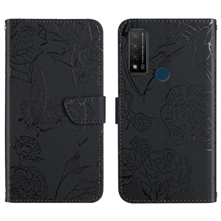Custodia per cellulare in pelle goffrata con peonia a farfalla, For TCL 10 SE, For TCL 20 Pro 5G, For TCL 20 SE, For TCL 20 R 5G, For TCL 20S / 20 5G / 20L / 20L+