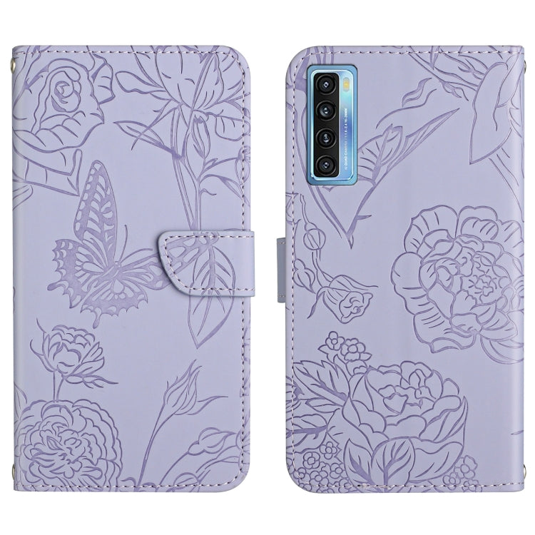 Custodia per cellulare in pelle goffrata con peonia a farfalla, For TCL 10 SE, For TCL 20 Pro 5G, For TCL 20 SE, For TCL 20 R 5G, For TCL 20S / 20 5G / 20L / 20L+