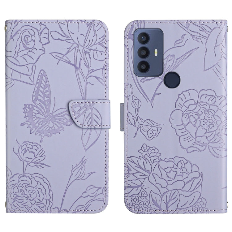 Custodia per cellulare in pelle goffrata con peonia a farfalla, For TCL 30 SE, For T-Mobile Revvl V+ 5G