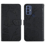 Custodia per cellulare in pelle goffrata con peonia a farfalla, For TCL 30 SE, For T-Mobile Revvl V+ 5G