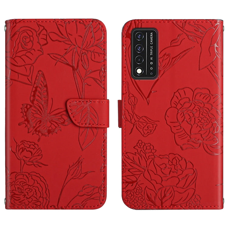 Custodia per cellulare in pelle goffrata con peonia a farfalla, For TCL 30 SE, For T-Mobile Revvl V+ 5G