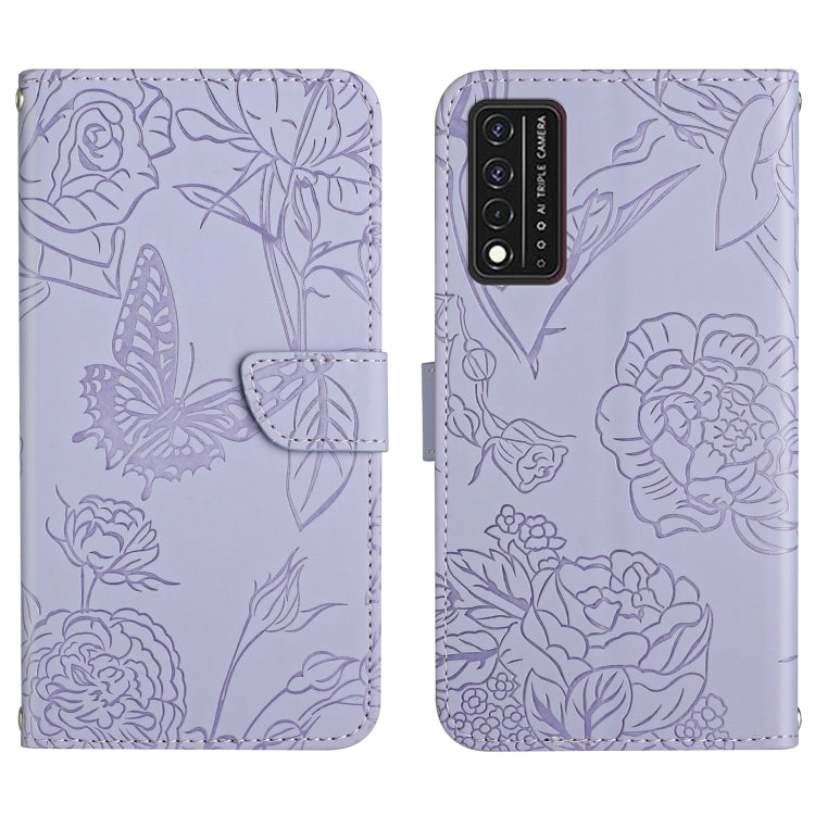 Custodia per cellulare in pelle goffrata con peonia a farfalla, For TCL 30 SE, For T-Mobile Revvl V+ 5G