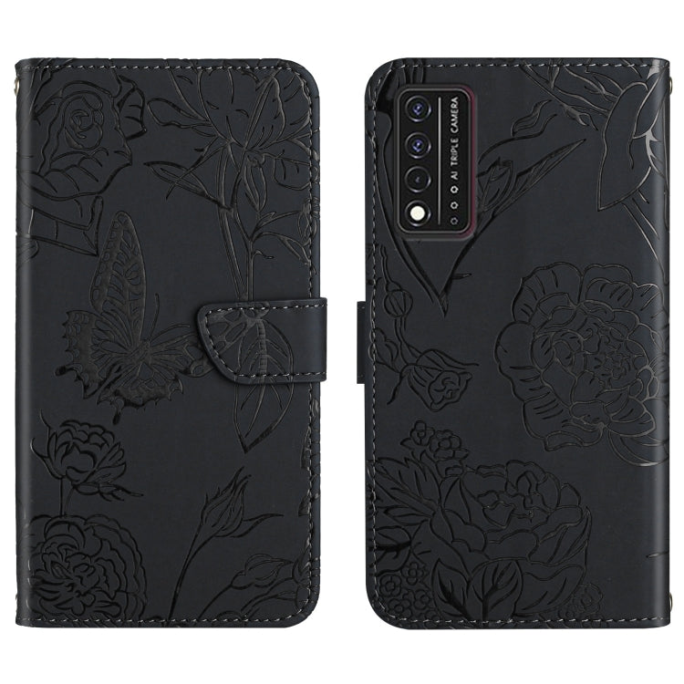 Custodia per cellulare in pelle goffrata con peonia a farfalla, For TCL 30 SE, For T-Mobile Revvl V+ 5G