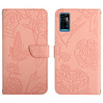 Custodia per cellulare in pelle goffrata con peonia a farfalla, For ZTE Blade A71, For ZTE Blade L210, For ZTE Blade V30, For ZTE Libero 5G