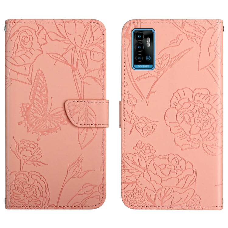 Custodia per cellulare in pelle goffrata con peonia a farfalla, For ZTE Blade A71, For ZTE Blade L210, For ZTE Blade V30, For ZTE Libero 5G