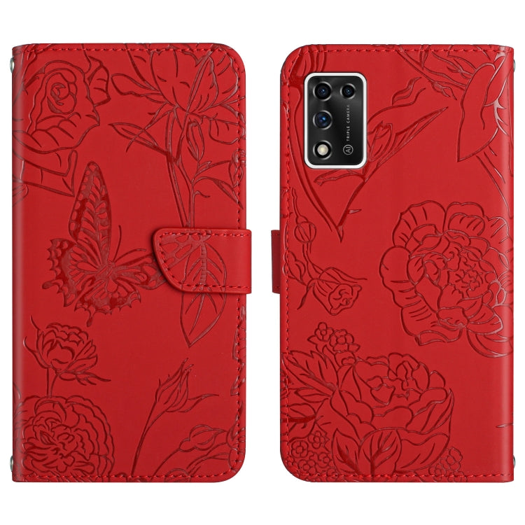 Custodia per cellulare in pelle goffrata con peonia a farfalla, For ZTE Libero 5G II, For ZTE Blade V30 Vita