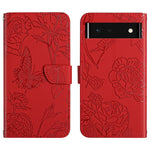 Custodia per cellulare in pelle goffrata con peonia a farfalla, For Google Pixel 6, For Google Pixel 6 Pro, For Google Pixel 6a, For Google Pixel 7 5G