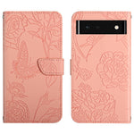 Custodia per cellulare in pelle goffrata con peonia a farfalla, For Google Pixel 6, For Google Pixel 6 Pro, For Google Pixel 6a, For Google Pixel 7 5G