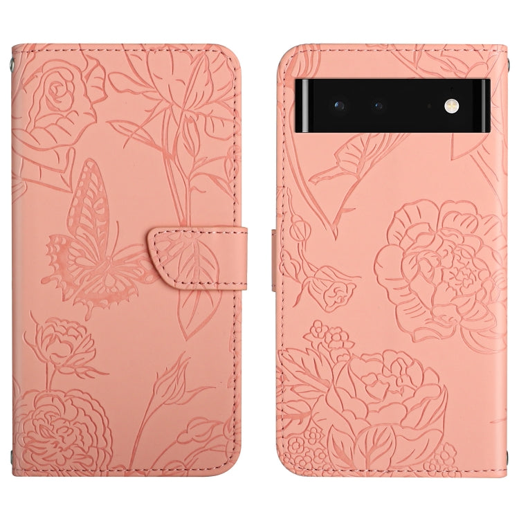Custodia per cellulare in pelle goffrata con peonia a farfalla, For Google Pixel 6, For Google Pixel 6 Pro, For Google Pixel 6a, For Google Pixel 7 5G