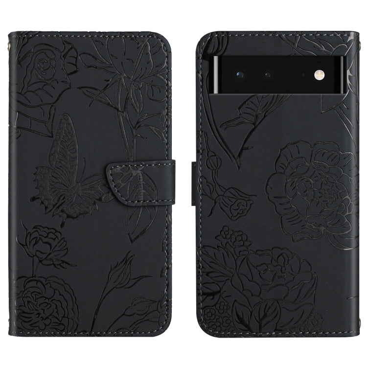 Custodia per cellulare in pelle goffrata con peonia a farfalla, For Google Pixel 6, For Google Pixel 6 Pro, For Google Pixel 6a, For Google Pixel 7 5G