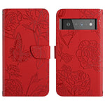 Custodia per cellulare in pelle goffrata con peonia a farfalla, For Google Pixel 6, For Google Pixel 6 Pro, For Google Pixel 6a, For Google Pixel 7 5G