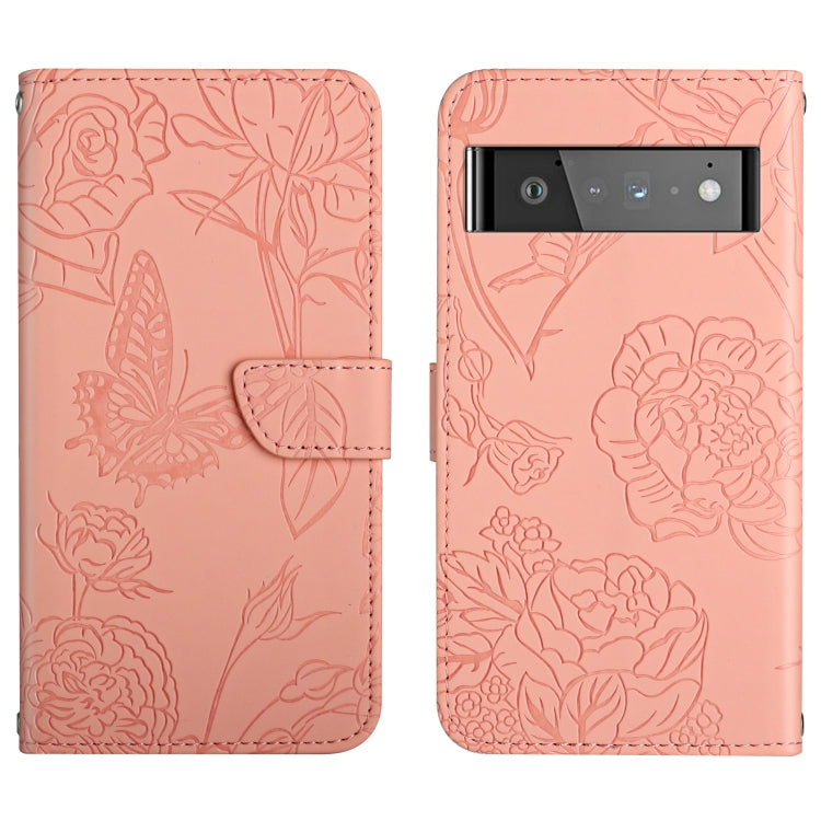 Custodia per cellulare in pelle goffrata con peonia a farfalla, For Google Pixel 6, For Google Pixel 6 Pro, For Google Pixel 6a, For Google Pixel 7 5G