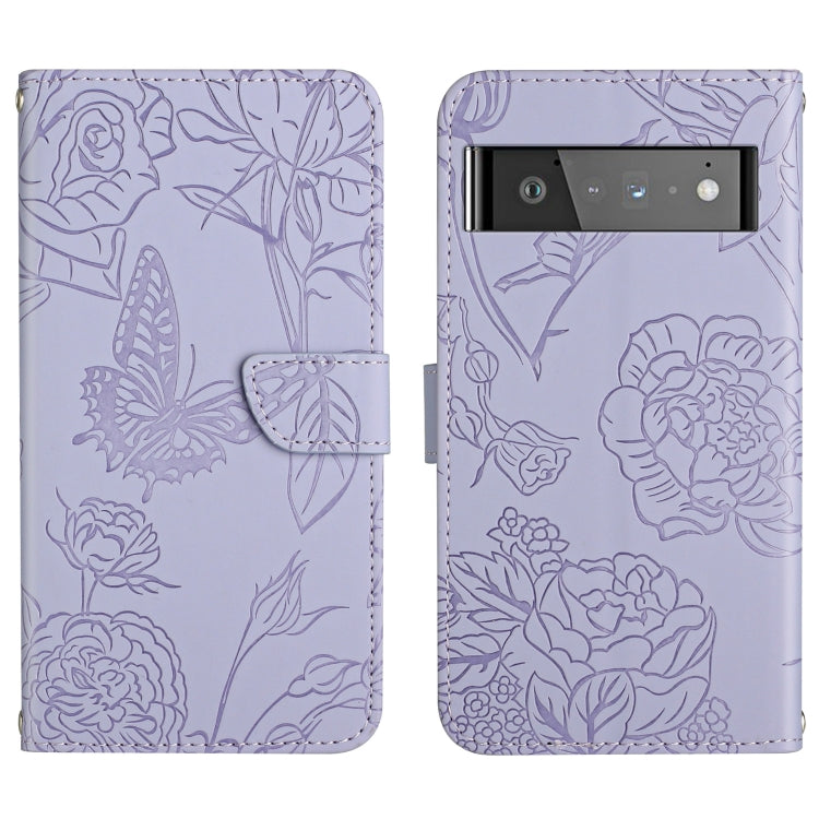 Custodia per cellulare in pelle goffrata con peonia a farfalla, For Google Pixel 6, For Google Pixel 6 Pro, For Google Pixel 6a, For Google Pixel 7 5G