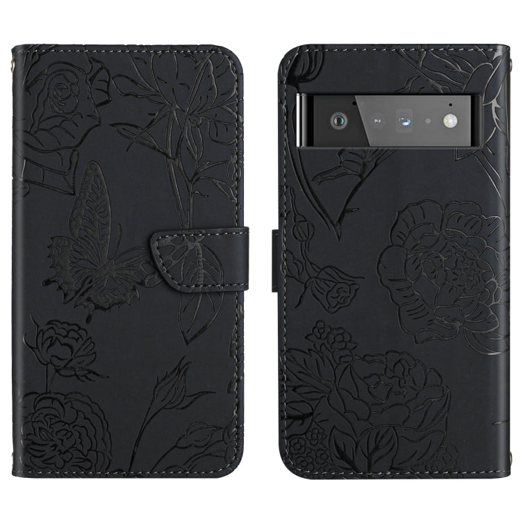 Custodia per cellulare in pelle goffrata con peonia a farfalla, For Google Pixel 6, For Google Pixel 6 Pro, For Google Pixel 6a, For Google Pixel 7 5G
