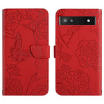 Custodia per cellulare in pelle goffrata con peonia a farfalla, For Google Pixel 6, For Google Pixel 6 Pro, For Google Pixel 6a, For Google Pixel 7 5G