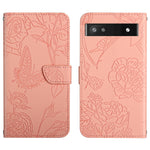 Custodia per cellulare in pelle goffrata con peonia a farfalla, For Google Pixel 6, For Google Pixel 6 Pro, For Google Pixel 6a, For Google Pixel 7 5G